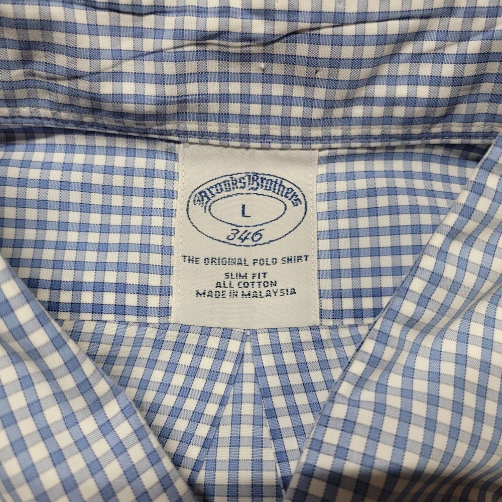 Brooks Brothers Shirt Mens Large Blue Check Button Down Long Sleeve Slim Fit - Picture 8 of 14